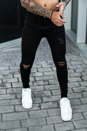 Skinners Attire Rip Repair Skinny Jeans Black