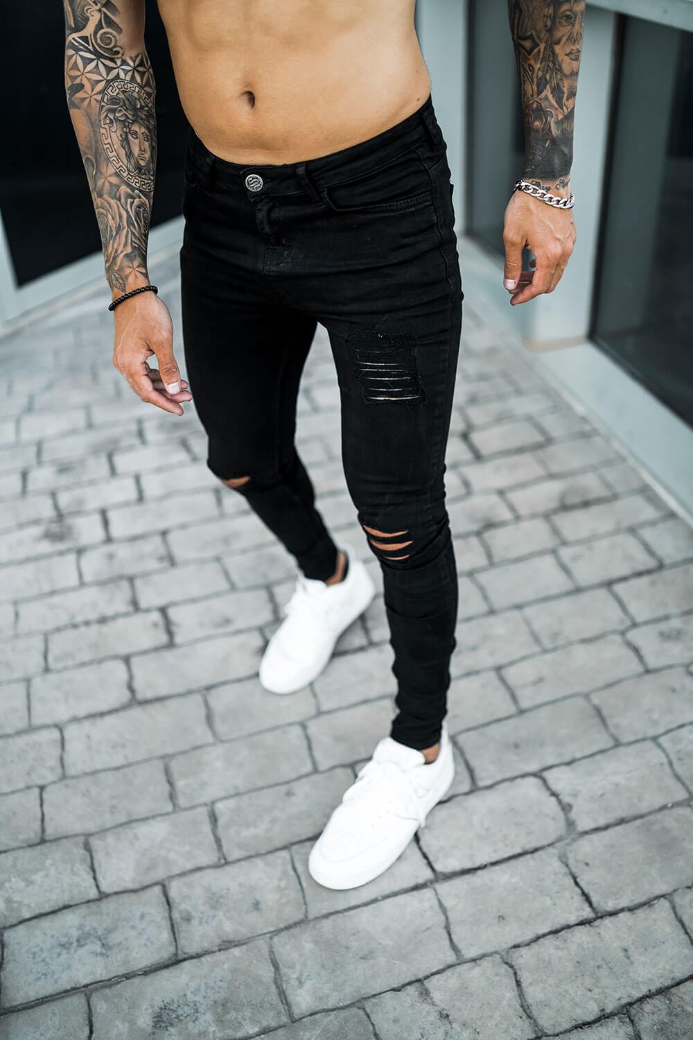 Skinners Attire Rip Repair Skinny Jeans Black